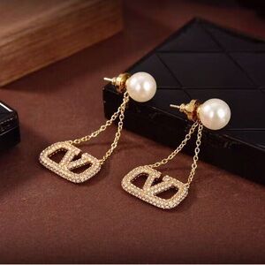 Valentino Gold and Pearl Drop Earrings